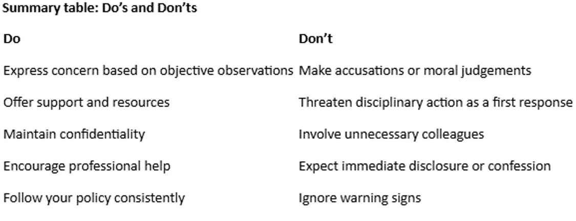 able outlining employer do’s and don’ts when supporting employees with substance misuse issues.