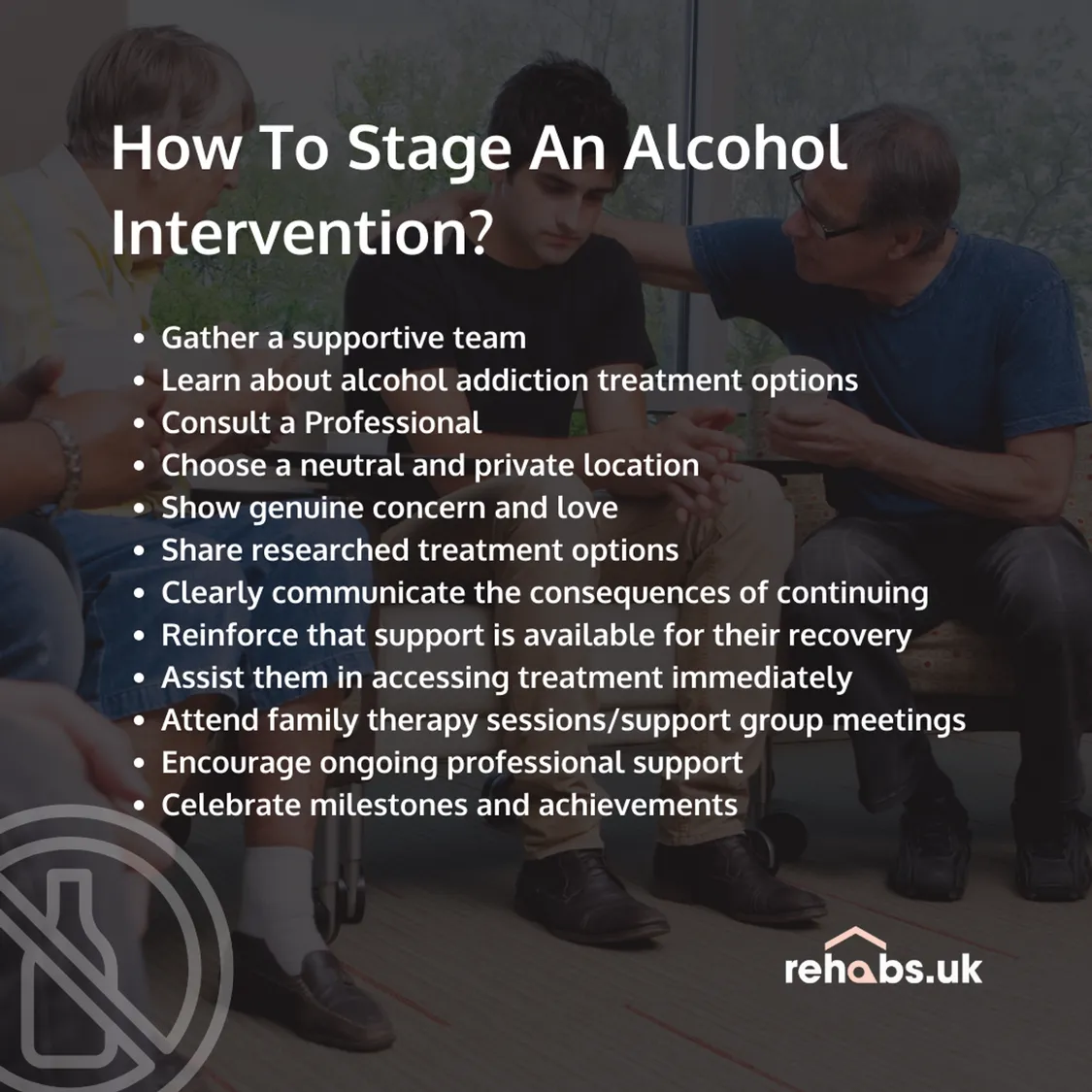 Embarking on the challenging task of staging an alcohol intervention requires thoughtful planning and unwavering support. 🤝  First and foremost, assemble a caring team to surround your loved one. Educate yourself on available treatment options and seek guidance from professionals. Choose a private setting for the conversation and express genuine concern, creating an atmosphere of understanding.   Share information on treatment alternatives, it's important to clearly communicating potential consequences, but reinforce your support and provide multiple different solutions.   Beyond the intervention, attend family therapy sessions and support group meetings for collective strength.   If you require support with an alcohol intervention please don't hesitate to get in touch. Also check out our website for a huge list of resources around various addictions and treatment options.